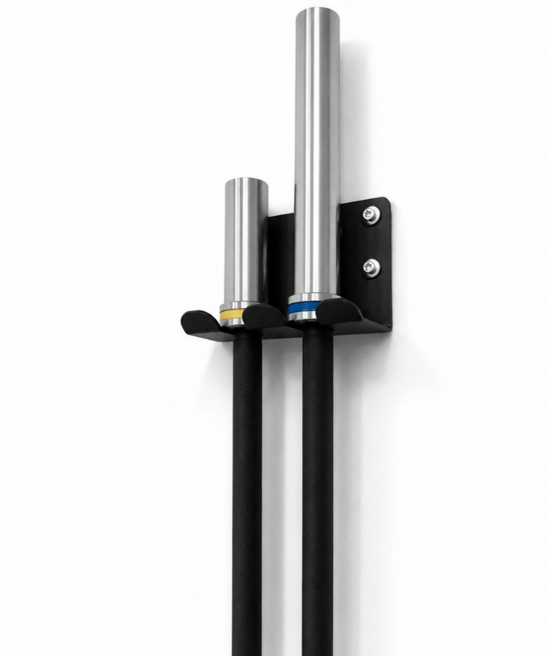 suporte-2-barras-olimpicas-m1-fitness-fundo-branco Suporte de Parede Vertical para 2 Barras Olímpicas M1 Fitness