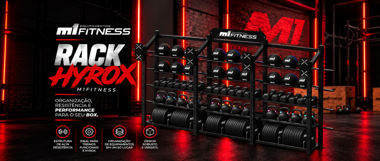 Início 1 Rack Hyrox M1 Fitness para seu espaço ficar organizado.